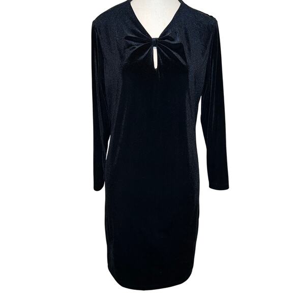 J. McLaughlin Black Ellie Velour A-Line Shift Dress Knot Ruched V-Neck Size M - Picture 2 of 11